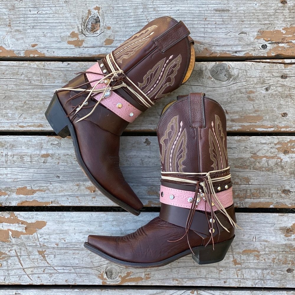 Size 8.5 Chocolate Brown & Pink Cowgirl Boots
